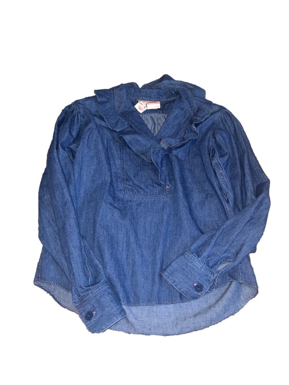 Vintage 1980s Bis by Gene Ewing  Lightweight Denim Shirt Ruffle Collar Size 36 S